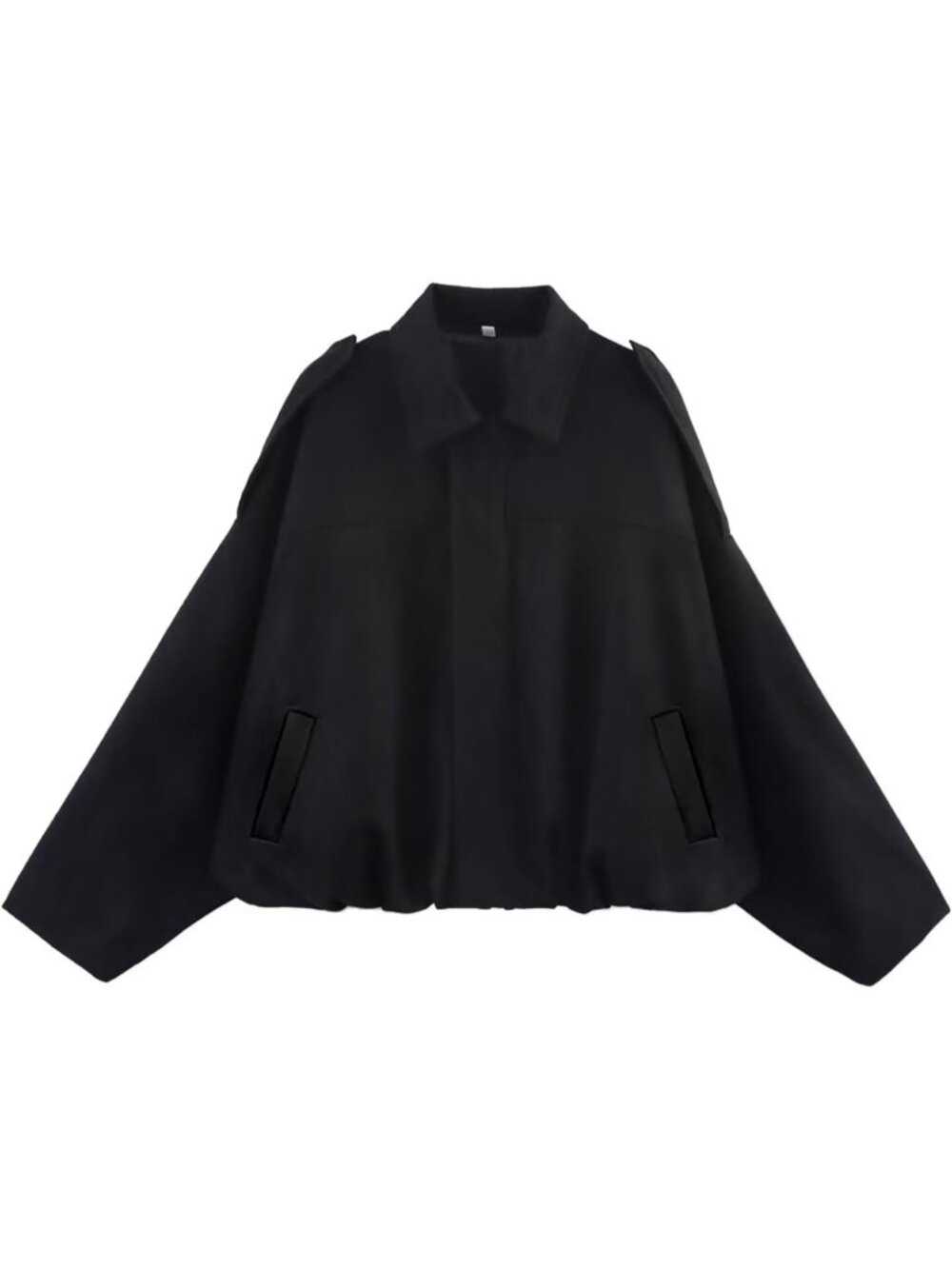 Women's Black Faux Suede Oversized Collar Cropped Batwing Sleeves Bomber Jacket